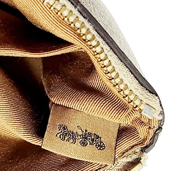 Coach Corner Zip Signature Women's Wallet Khaki Brown Tan Stripe - Picture 5 of 9